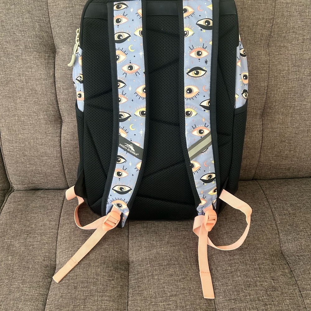 High Sierra Backpack - Eye Pattern Blue and Pink - Picture 2 of 4